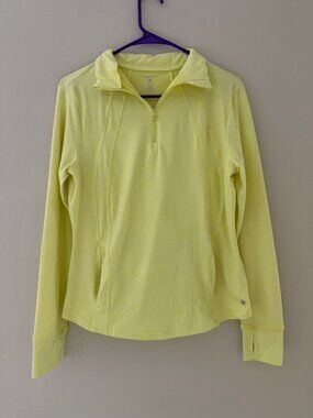 LAYERS BRIGHT YELLOW ATHLETIC SHIRT TOP WITH ZIPPER, POCKETS - SIZE SMALL